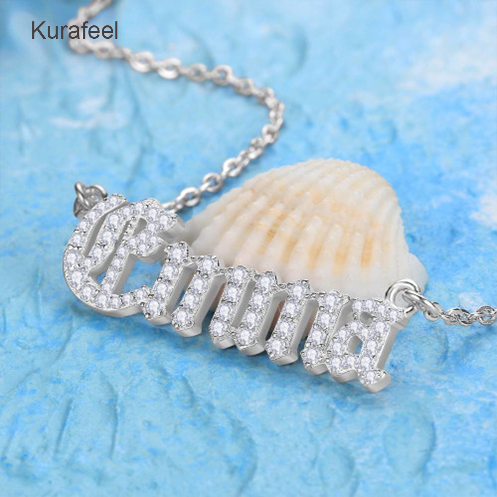 English Letter Shape Ice Out Ancient English Personalized Name Necklace